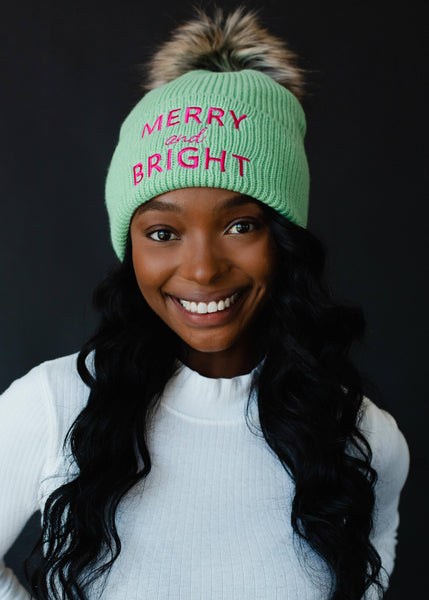 Mint Merry & Bright Knit Pom Hat
