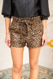 35999 Ruffled Self Tie Waist Animal Print Faux Leather Short