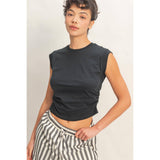 Ruched Waist Sleeveless Cotton Top
