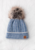 Blue & Lt. Gray Patterned Pom Hat