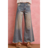 MID RISE WIDE LEG EMBELLISHED JEANS DENIM PANTS