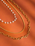 Cadeaux 18K Gold Non-Tarnish Stacked Pearl Chain Necklace