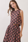 CT10155-Floral Print Back Button Down Crop Top + Maxi Skirt
