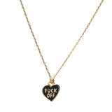 F*ck Off Heart Pendant Necklace - Gold Enamel Swear Word