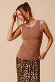 Rib Sleeveless Tank Top With Contrast Embroidery-2 colors