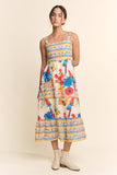 SQUARE NECK STRAPPY MIDI SUNDRESS TIERED SKIRT
