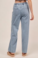 Mid Rise Floral Embroidery Wide Leg Denim Pants