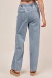 Mid Rise Floral Embroidery Wide Leg Denim Pants