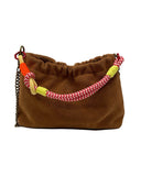 SUEDE LEATHER SHOULDER BAG PLEATED: Taupe