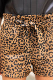 35999 Ruffled Self Tie Waist Animal Print Faux Leather Short