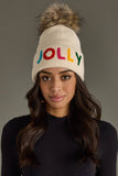 Beige Jolly Knit Pom Hat