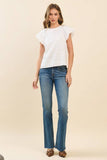 CT9466-Relaxed Fit Flutter Sleeve Linen-Blend Top