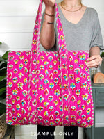 Cotton Quilted Block Print Tote Bag - Plum Ikat Tie Dye