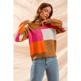 MULTI COLOR BLOCK CHECKERED SWEATER TOP