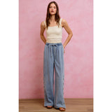 SIDE BUTTONS PULL ON WIDE LEG DENIM JEANS PANTS