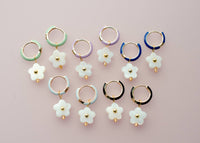 Flower Enamel Huggie Hoop Earrings: Black
