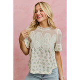 FLORAL PRINT LACE TRIM COTTON BLOUSE TOP