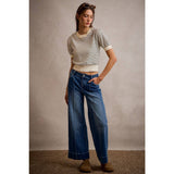 MID RISE FLARE PINTUCK BOTTOM DENIM JEANS