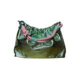 IRIDESCENT PLEATED LEATHER SHOULDER BAG