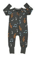 Music Notes, Gray Baby Pajamas: 0-3 Months