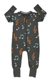 Music Notes, Gray Baby Pajamas: 0-3 Months