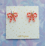 Pink and Red Pearl Bow Earrings