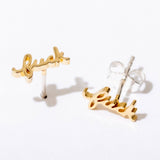 Fuck Script Stud Earring - Silver or Gold Plate, Single/Pair