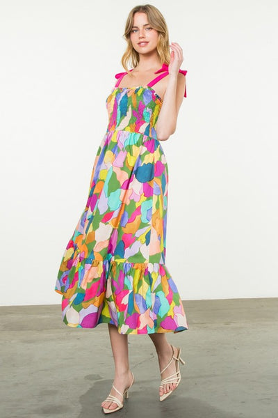 Tie Strap Multi Color Print Dress