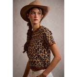 LEOPARD PRINT SHORT SLEEVES SCALLOP RIB KNIT