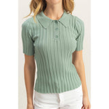 Rib Knitted Short Sleeve Polo Top