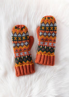 Rust & Multicolored Patterned Mittens