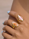 Flint 18K Gold Non-Tarnish Pink Floral Statement Ring