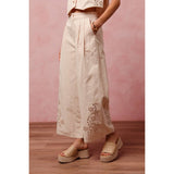 FLORAL EYELET EMBROIDERED WIDE LEG PANTS