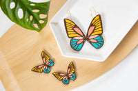 70s Butterfly Wing Retro Wood Earrings