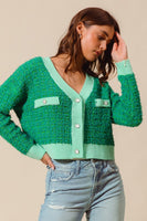 Frayed Tweed Knit Buttoned Front Cardigan