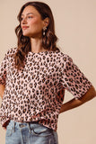 Loose Fit Leopard Print Round Neck Knit Top