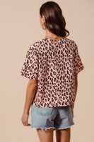 Loose Fit Leopard Print Round Neck Knit Top