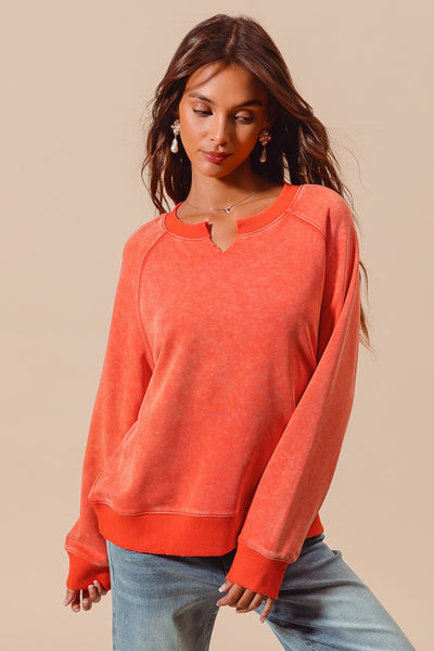 Vintage Washed Terry Knit Top With Raglan Sleeves