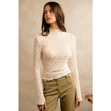 FLORAL STRETCH LACE LAYERED LONG SLEEVES KNIT TOP