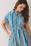 CD06834-Blue Stripe Button Down Shirt Mini Dress
