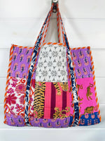 Cotton Quilted Block Print Large Tote Bag - Patchwork