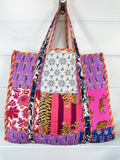 Cotton Quilted Block Print Large Tote Bag - Patchwork