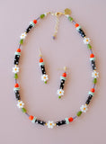 Black and white polka dot flower necklace