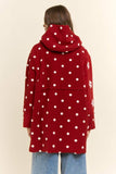 Floral Polka Dot Hooded Mid Length Coat