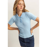 Rib Knitted Short Sleeve Polo Top