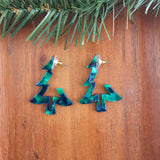 Christmas Tree Hoops - Dark Green // Christmas, Holiday, Jewelry, Earrings