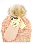 C.C Baby Solid Ribbed Pom Beanie and Mitten Glove
