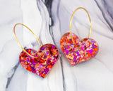 Glitter Red Heart Hoop Earrings, Valentine's Earrings