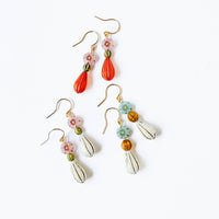 Flower and long Oval bead Earrings, Fall Winter Jewelry