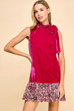 CD05211-Velvet Sleeveless Neck Tie Accent Dress